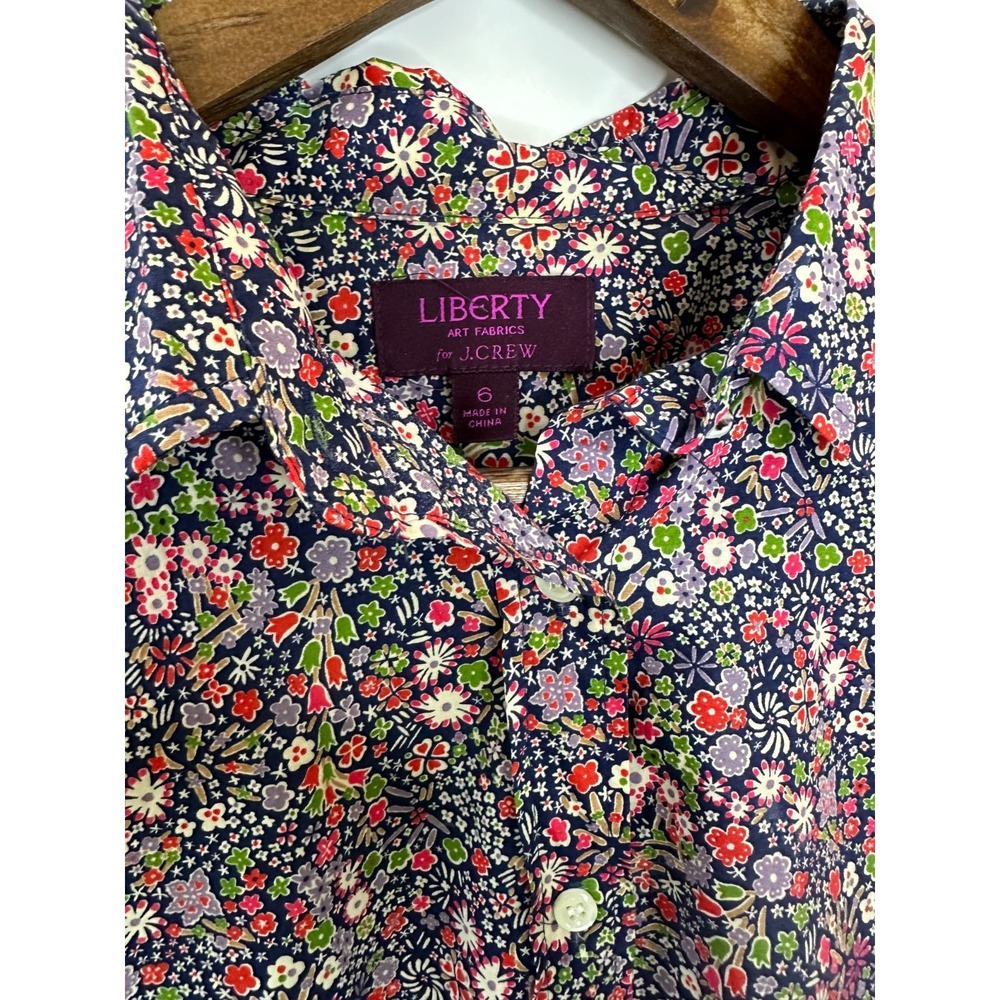 J.Crew Liberty Kayoko Floral Indigo Sunset Perfect Shirt G0534 Women's Size 6 - Picture 4 of 11